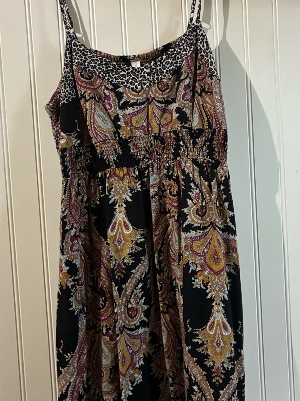 Xhilaration Black Paisley Maxi Dress with Gold and Purple Accents